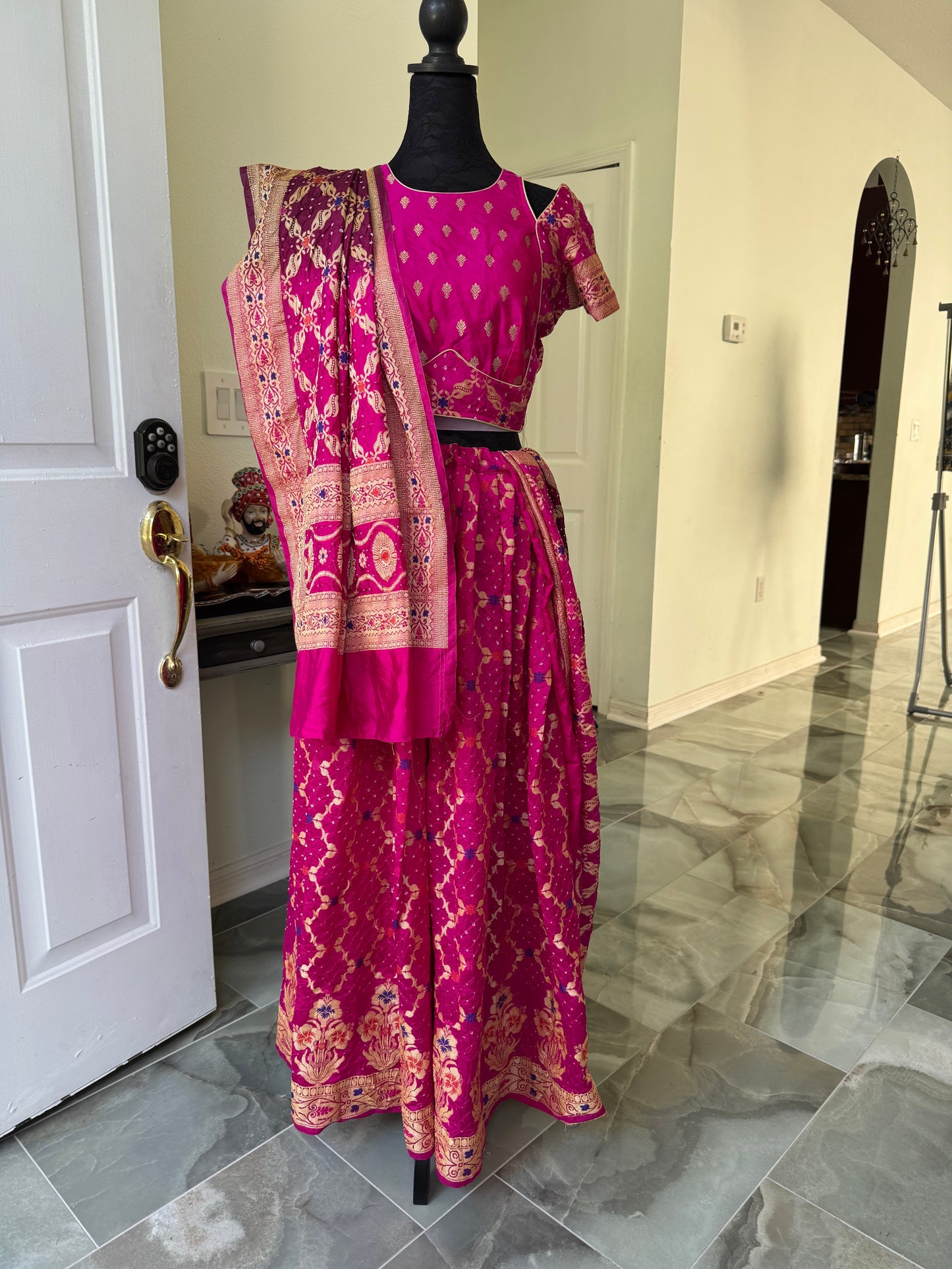 Rani Pink Royal Bandhani Dupian Silk Lehenga with duppatta Choli