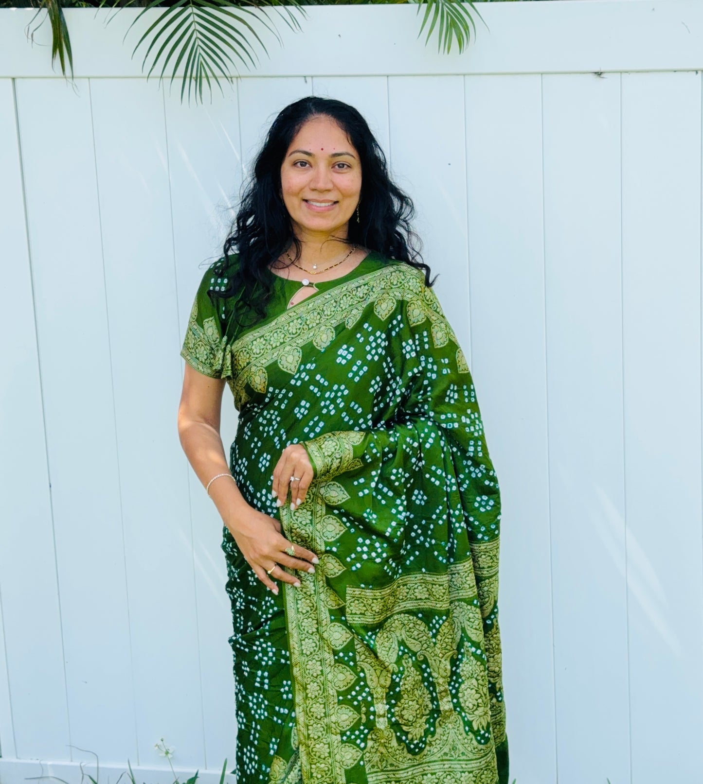 Gems of Gujarat - Bandhani Mehndi Green Saree Handcrafted Bandhani Sari – Gajji & Semi-Silk Blend