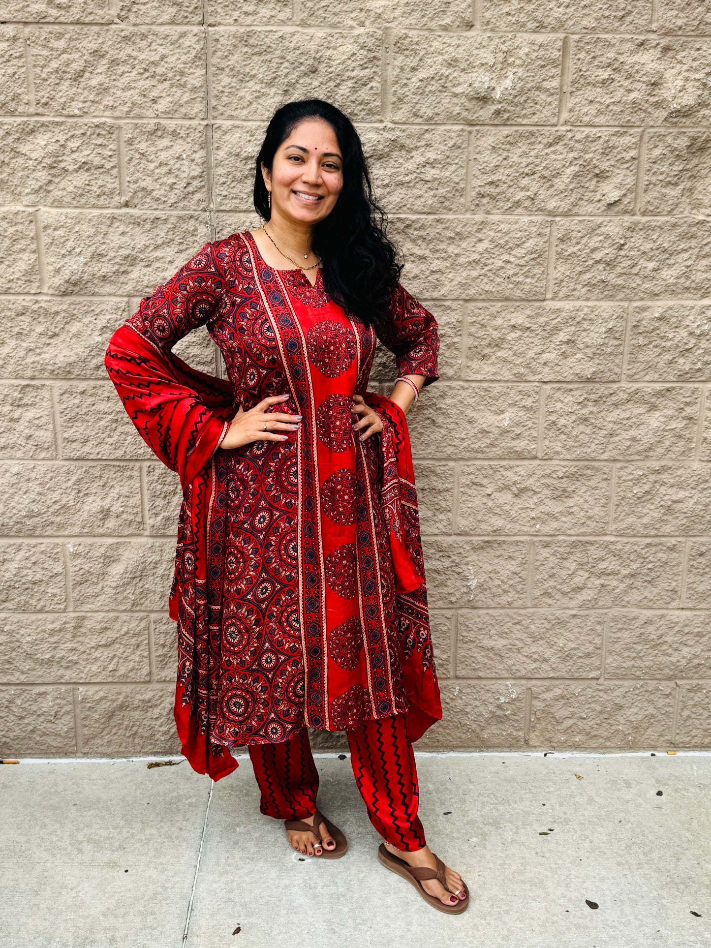 Ajrak Hand Block Printed Natural Dye Modal Silk 3 piece suit