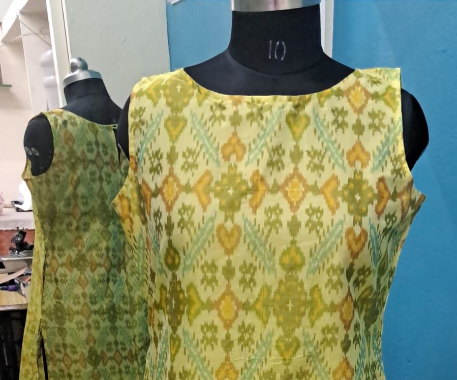 “Handloom" Pan Patola Lemon Ikat Dress Dress Lavie by LDM