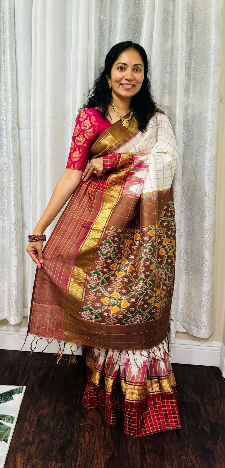 Double Ikat Silk Pochapally Saree Dress Lavie by LDM