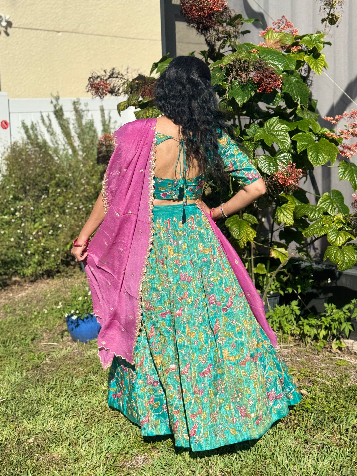 Tissue Lehenga
Bird embroidery