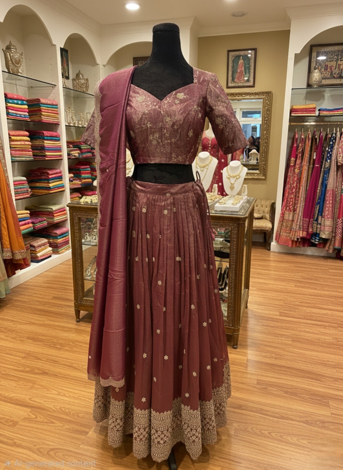 Elegant Mauve Wine Georgette Lehenga Choli with Intricate Floral Embroidery and Scalloped Dupatta