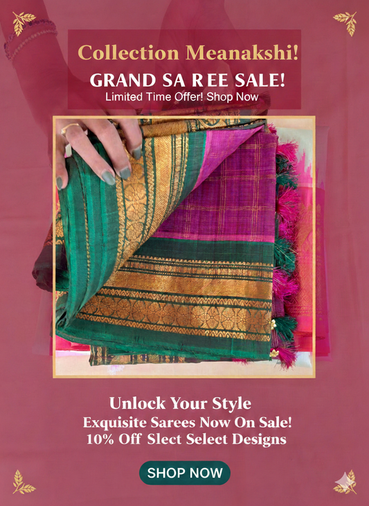 Authentic Pure Silk Gadwal Handloom Saree – Vintage Checks with Traditional Temple Border