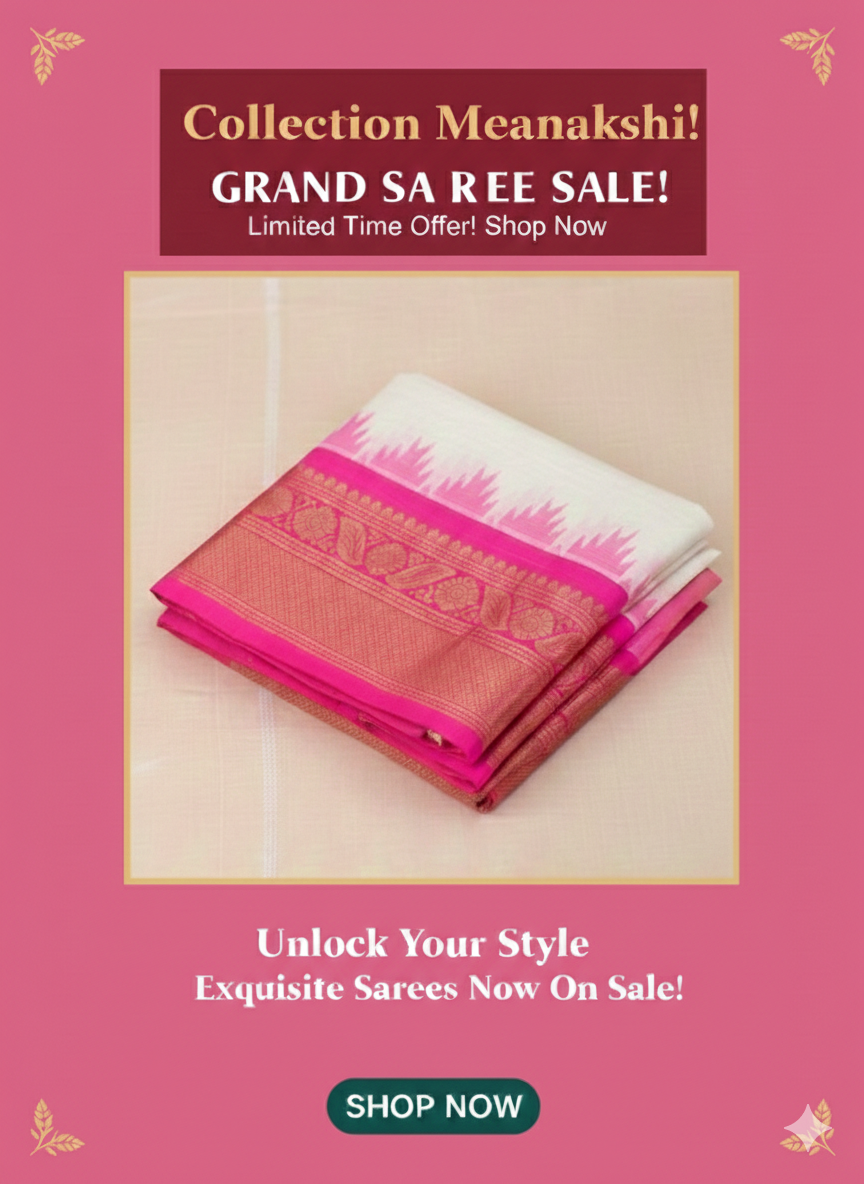 Collection Meenakshi Sarees
Authentics  of Gadwal 
Fabric : Pure Silk By Silk Gadwal Handloom Pure zari 
Temple border Handmade tassels
Stitched blouse 38 to 42 bust