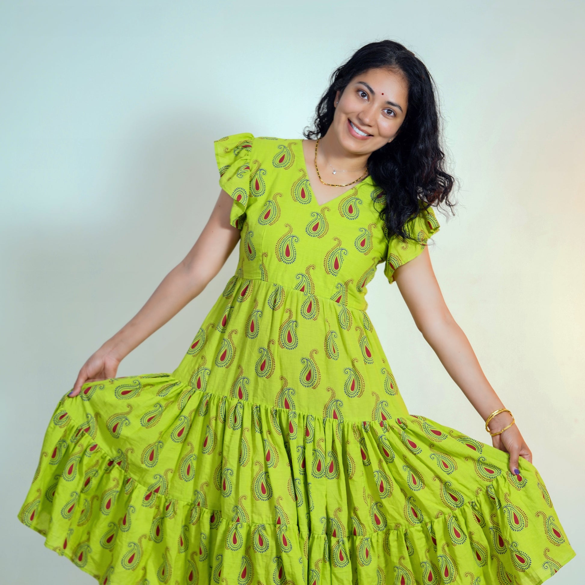 "Magua" Thothapari Parrot Green Dress Lavie by LDM 