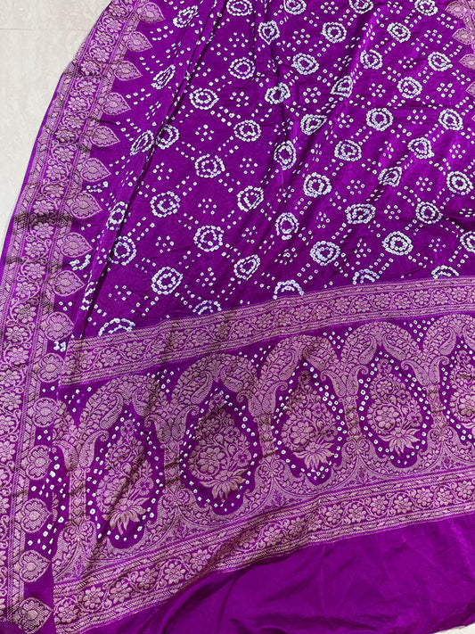 Handcrafted Bandhani Sari – Gajji & Semi-Silk Blend  With Stitched Blouse sizes 36 to 40 for adjustment