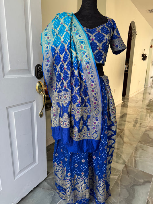 Royal Blue Bandhani Dupian Silk Lehenga with duppatta Choli