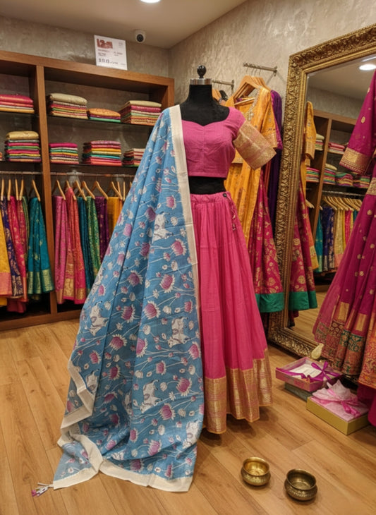 Mangalagiri Lehenga with Digital Printed Dupatta – Silk Cotton | Festive Collection