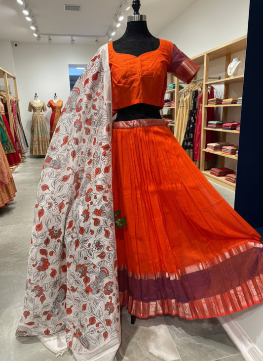 Mangalagiri Lehenga with Digital Printed Dupatta – Silk Cotton | Festive Collection