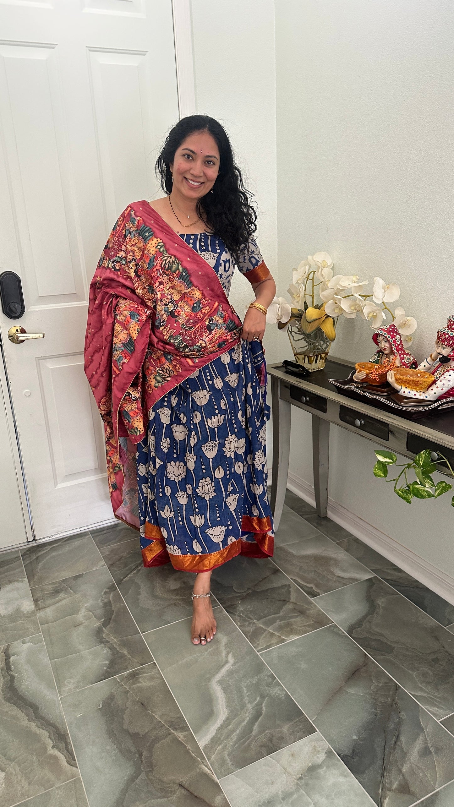 MAGUVA "Blue Lotus" Lehenga Choli Duppatta Set