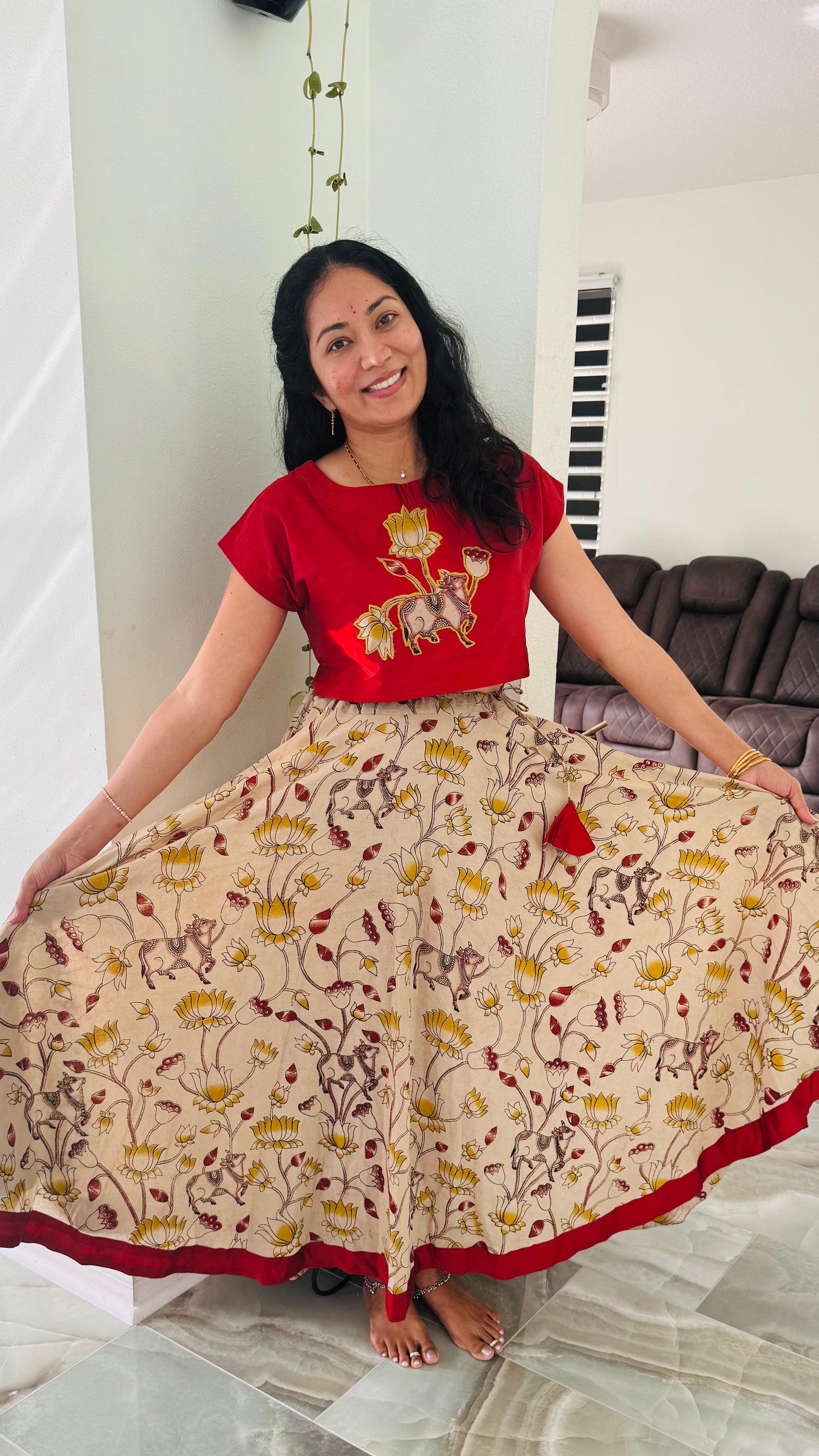 MAGUVA "Pichwai Kalamkari" Applique Hand Work Crop Top And Skirt