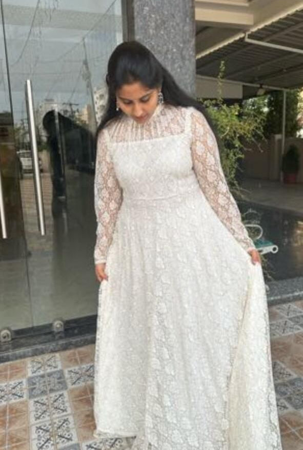 “Kaveri” - Georgette Chikankari Lace Dress Dress Lavie by LDM 
