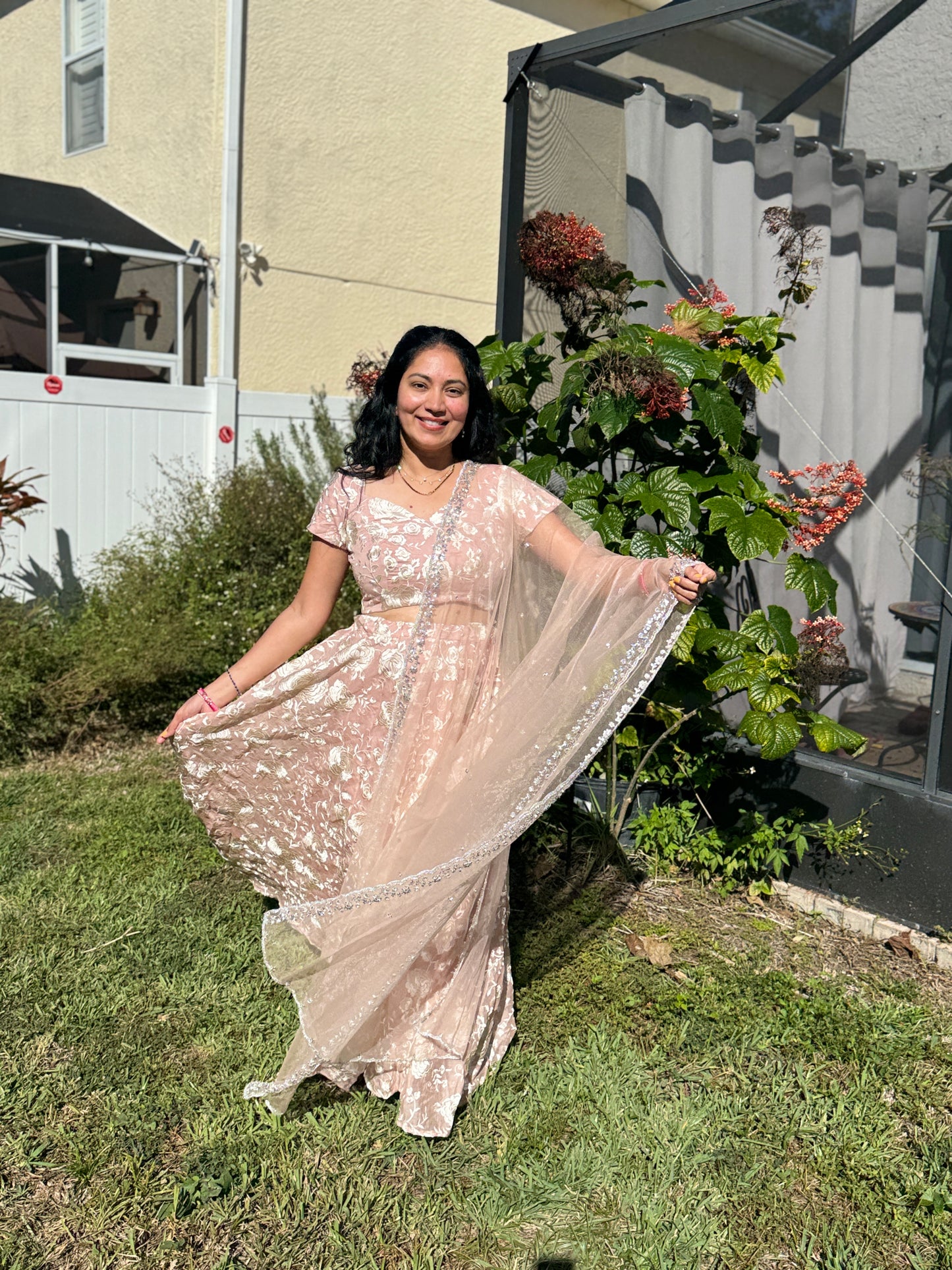 Mul Chanderi thread embroidery lehenga set