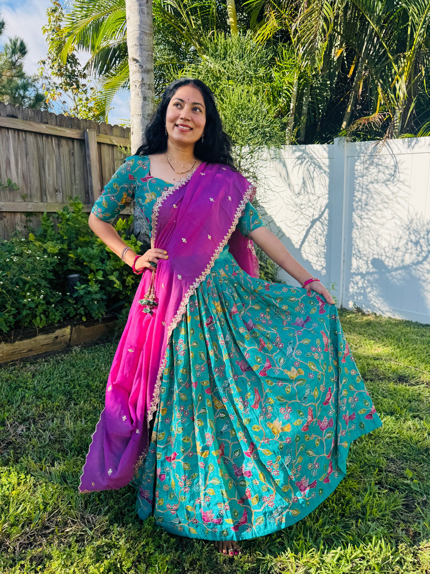 Tissue Lehenga
Bird embroidery