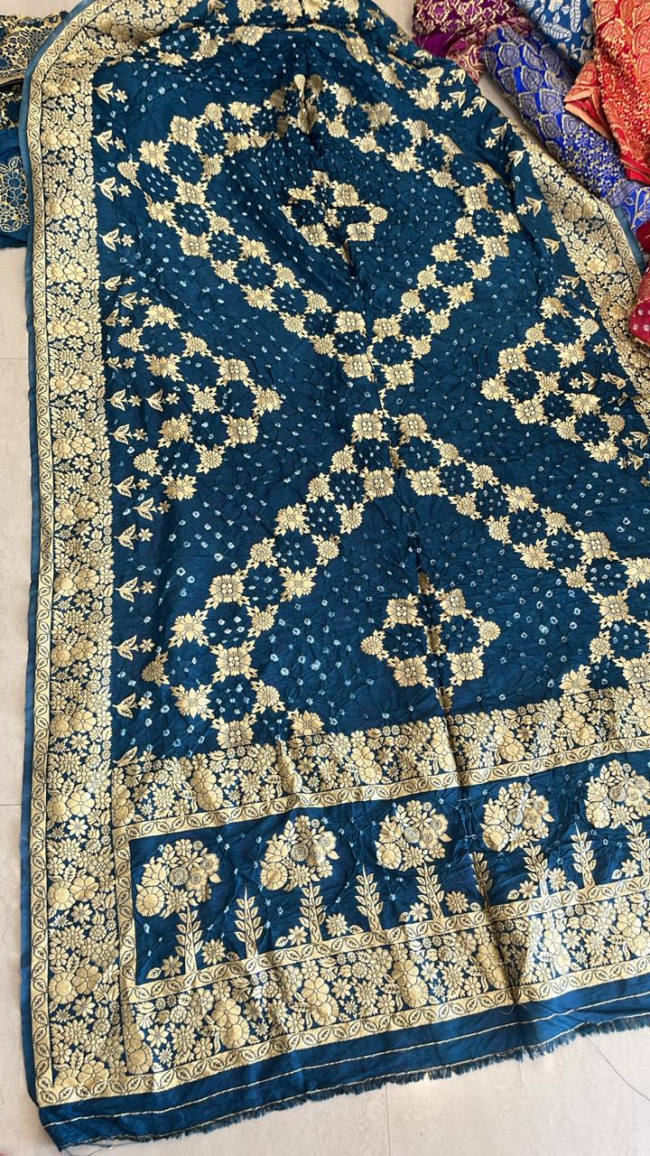 Meenakshi collection 

Fabric : Dupian Silk Sari
Bandini tie and dye from Rajasthan 
Benarasi Dupian silk from Varanasi 
Stitched blouse 
38 to 42 size
