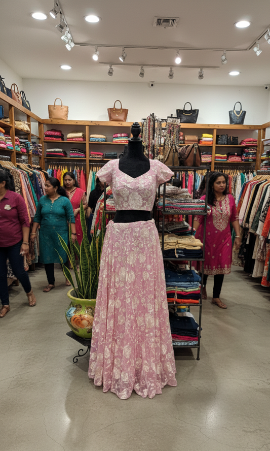 Exquisite Floral Embroidered Pink Lehenga Choli Set – Rose Bloom Edition