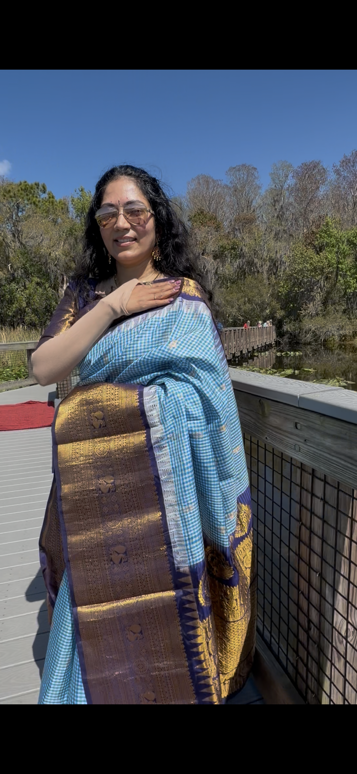 Authentics of Gadwal

Blue Checks and zari butta heavy brocade pallu 
Fabric : Pure Silk , pure zari 
Handloom
Sari with blouse stitched to size 38 - 42 inches bust