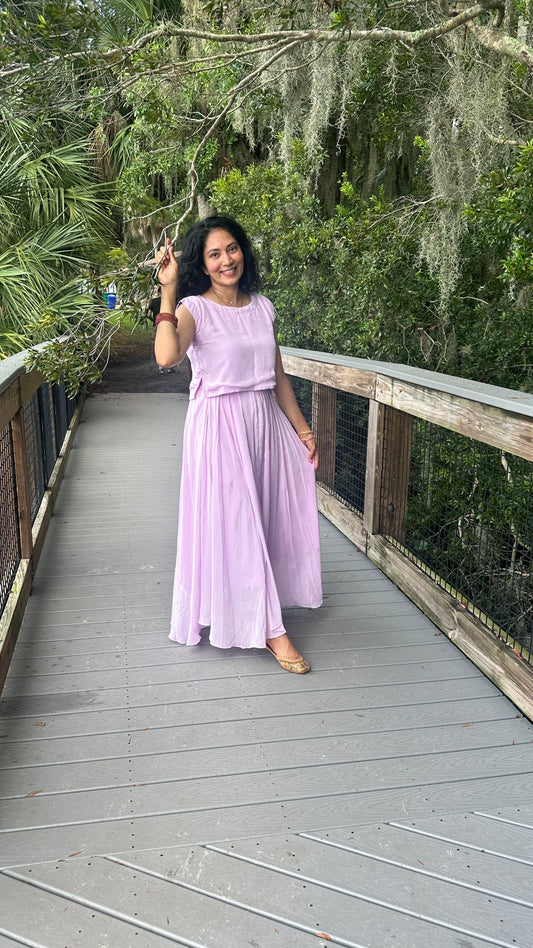 Pure crepe crop top skirt set