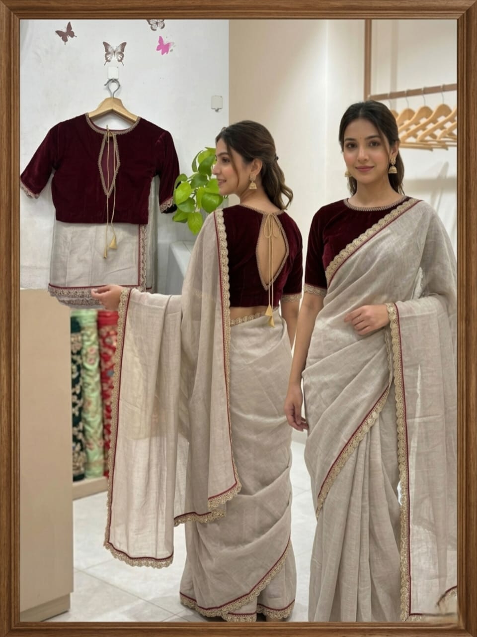 Chanderi Silk Silver Tissue Saree with Red Velvet Blouse – Lavie Premium Design
