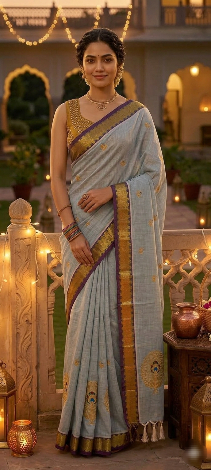 “Subbamma” Muthu ( Film Reel) Kaddi Border sari with blouse stitched                           Authentics Of Venkatagiri
Handloom sari