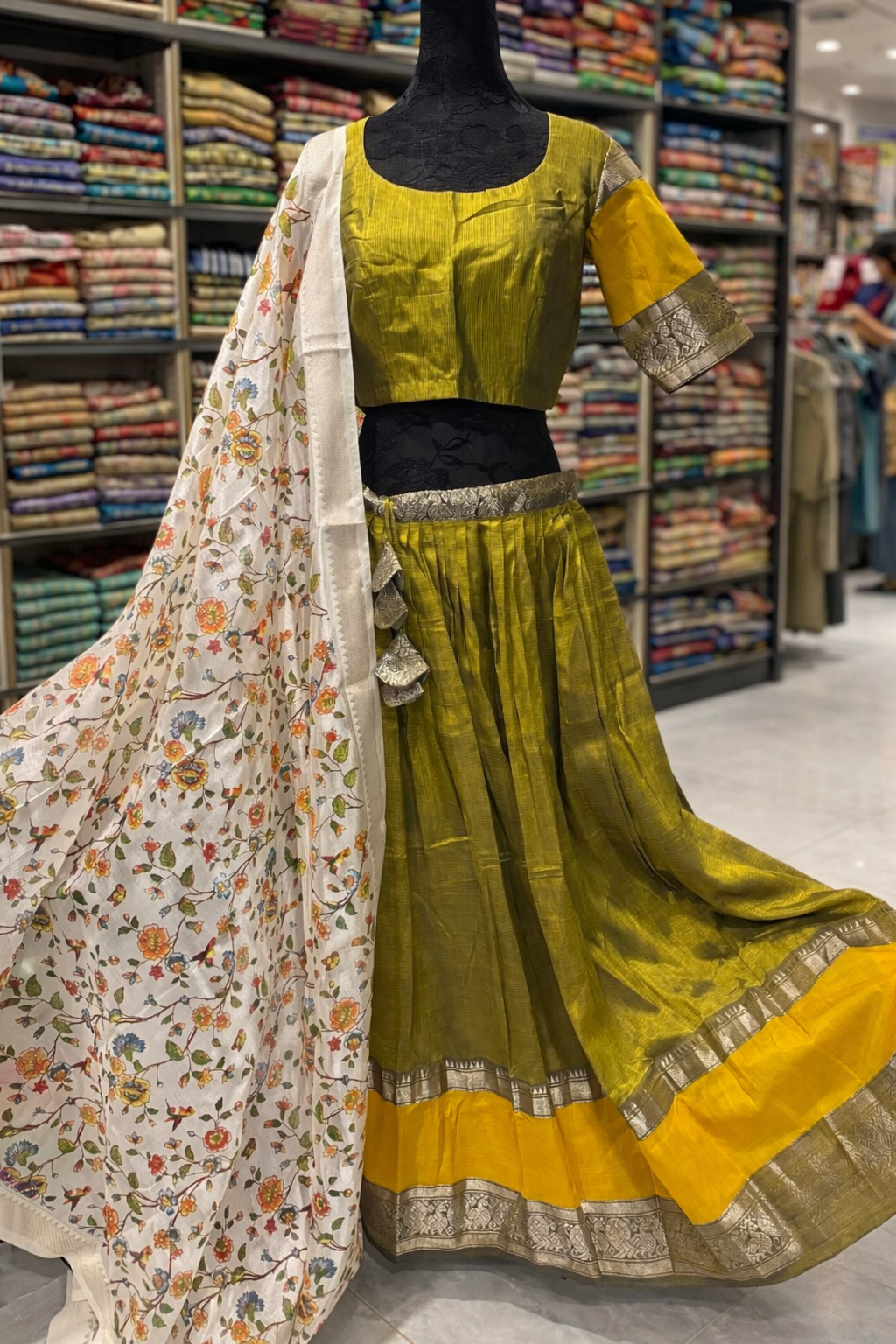 Mangalagiri Lehenga with Digital Printed Dupatta – Silk Cotton | Festive Collection