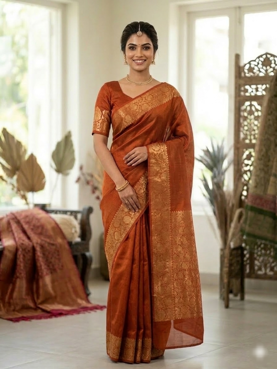 Chanderi Silk Silver Tissue Saree with Red Velvet Blouse – Lavie Premium Design